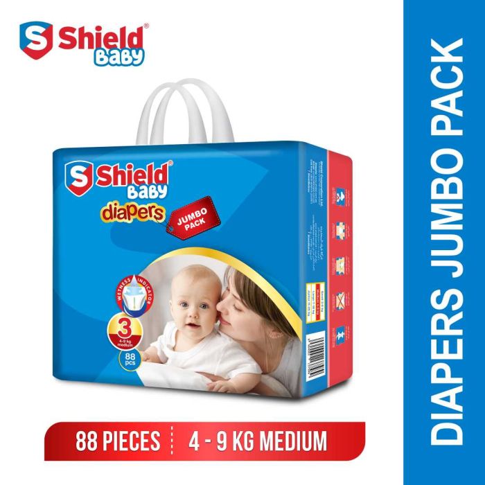 Shield Baby Diapers Jumbo Pack 3 Medium 88pcs